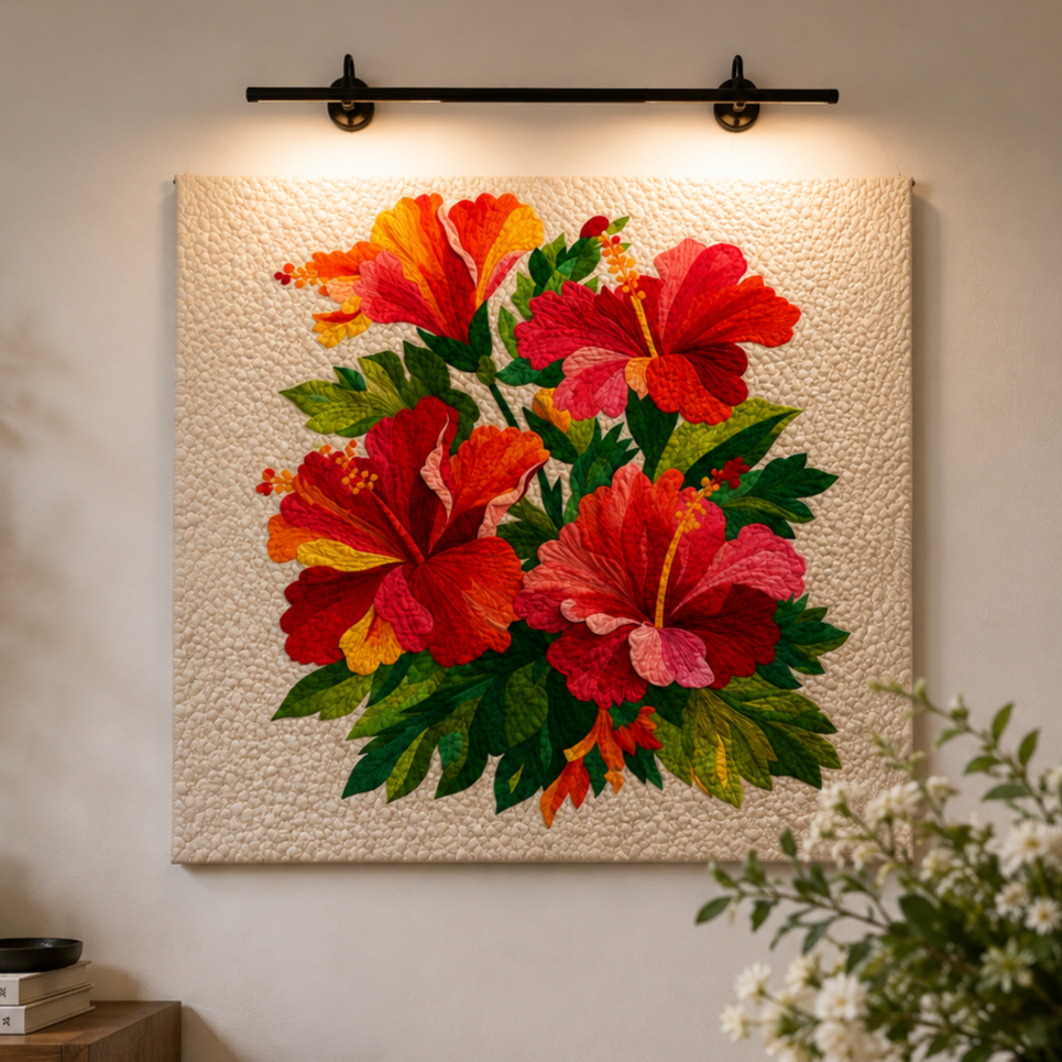 Crimson Hibiscus Printed Quilt Pattern